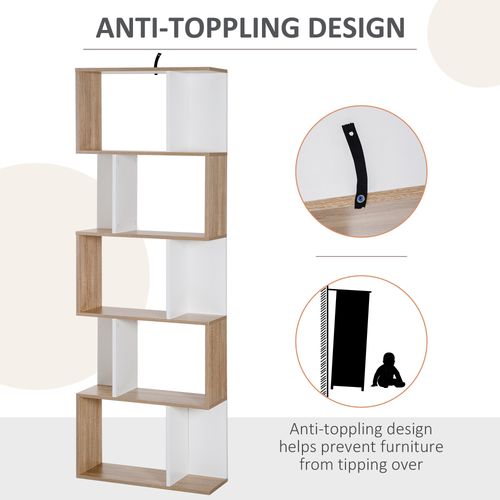 5-tier Display Shelving Storage Bookcase S Shape Unit Natural