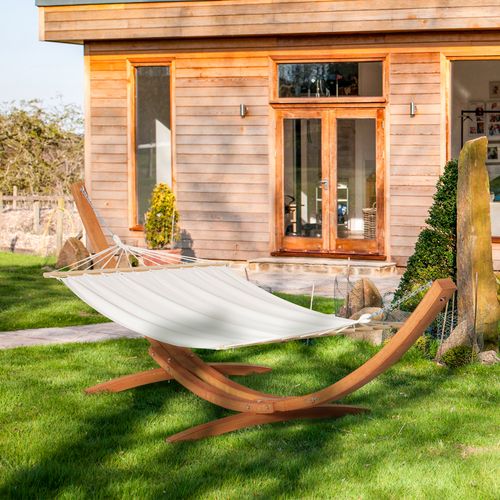 Outdoor Garden Hammock & Wooden Stand Swing Hanging Bed White