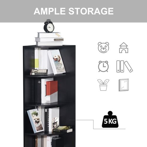 4 Tier Wood Corner Shelf Unit in Black