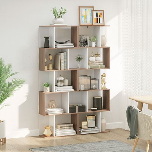 5-tier Display Shelving Storage Bookcase S Shape Unit Natural