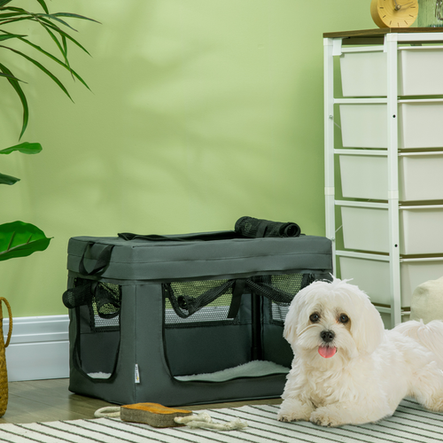 Foldable Pet Carrier, Cat Bag with Cushion, for Miniature Dogs (48.5cm) - Grey