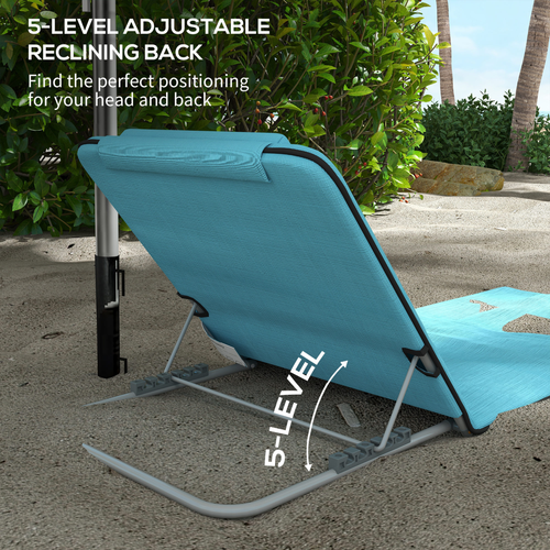 Outdoor Beach Mat Steel Reclining Chair Set in Light Blue - 2 Pieces