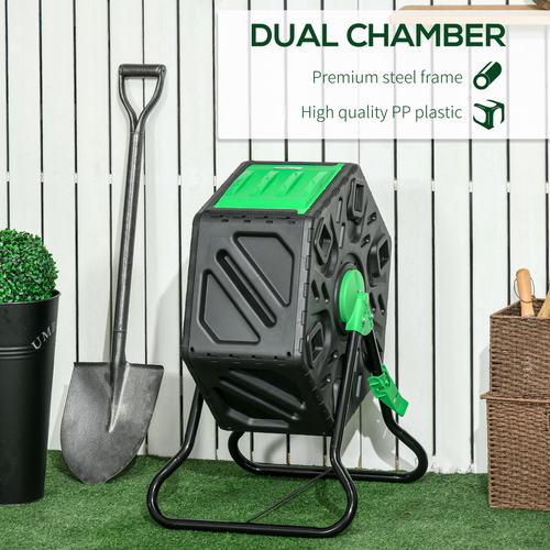 Garden Compost Bin with Barrel Rotating Composter and Steel Legs - 65L
