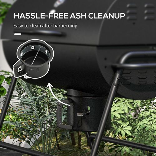 Barrel Charcoal Barbecue BBQ Grill Trolley with Ash Catcher Thermometer