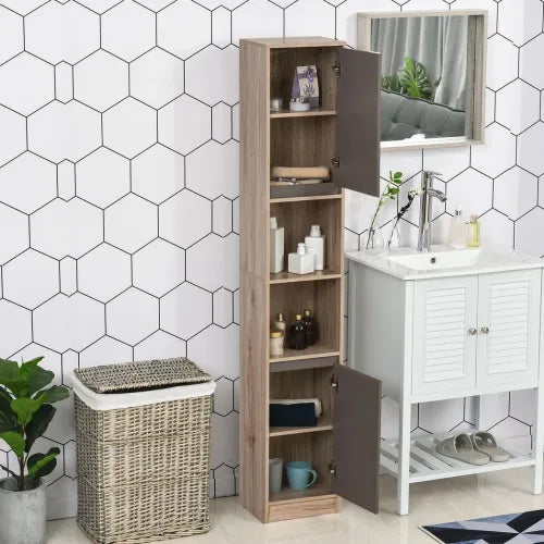 Freestanding Storage Cabinet Slimline Unit with 2 Cupboards 2 Compartments