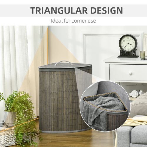 55L Bamboo Corner Laundry Hamper Basket