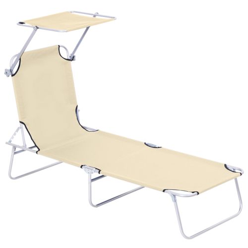 Folding Chair Sun Lounger with Sunshade Garden Recliner in Beige