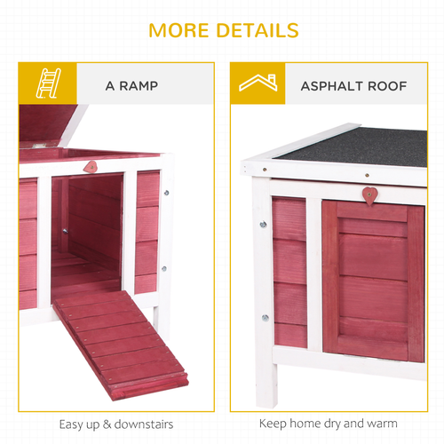 Wooden Rabbit Hutch Bunny Cage Guinea Pig House Pet Habitat Ferret - Red