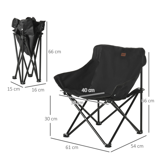 Folding Camping Chair with Carrying Bag and Storage Pocket in Black