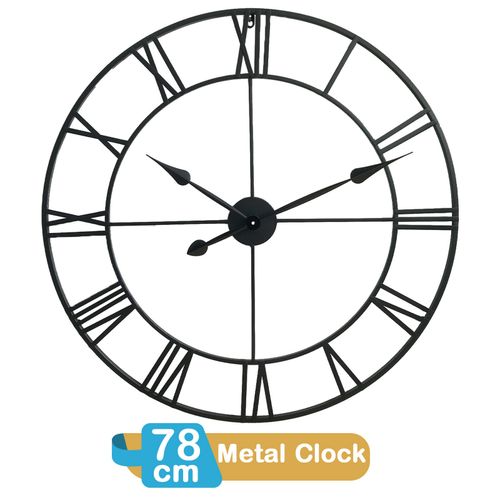 78cm Roman Metal Wall Clock in Black