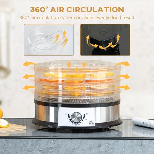 5-Tier 250W Stainless Steel Food Dehydrator - Silver