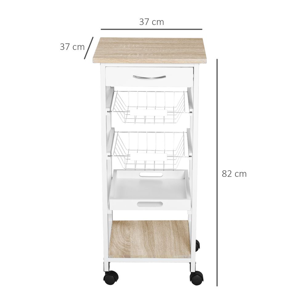 MDF Wood 5Tier Kitchen Storage Trolley White