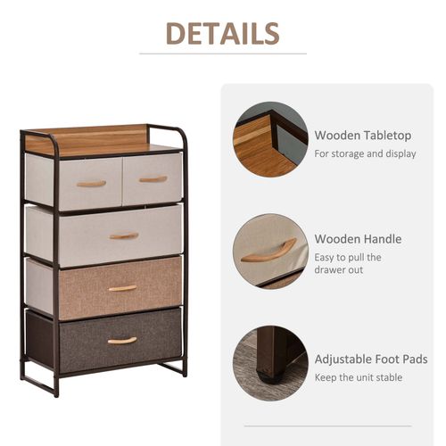 Dresser Tower With 5 Linen Fabric Drawers Steel Frame