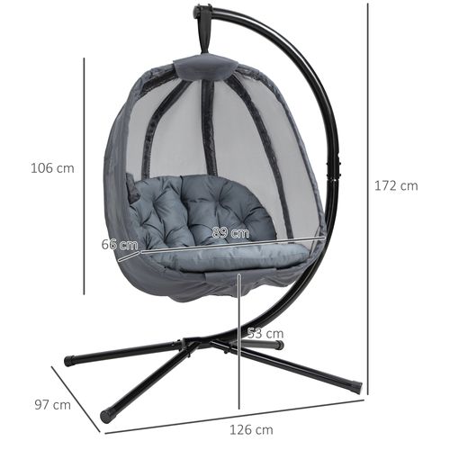 Folding Hanging Egg Chair with Cushion and Stand Grey