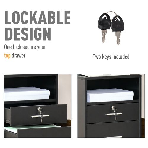 Mobile File Cabinet Lockable Documents Storage with 5 Wheels in Black