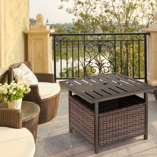 Outdoor Rattan Coffee Table with Umbrella Hole