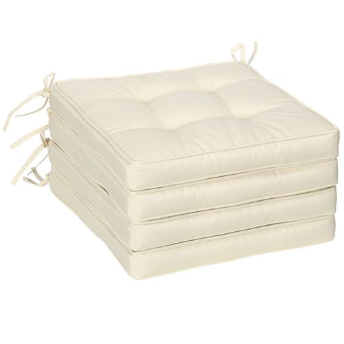Garden Seat Cushion with Ties Replacement Dining Chair Seat Pad in Cream