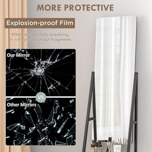 Portable Full Length Mirror Adjustable Full Body Mirror with 2 Shelves