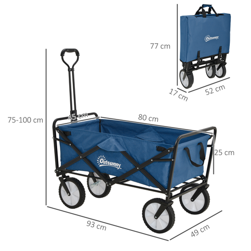 Pull Along Cart Folding Cargo Wagon Trailer Trolley For Beach Garden with Handle