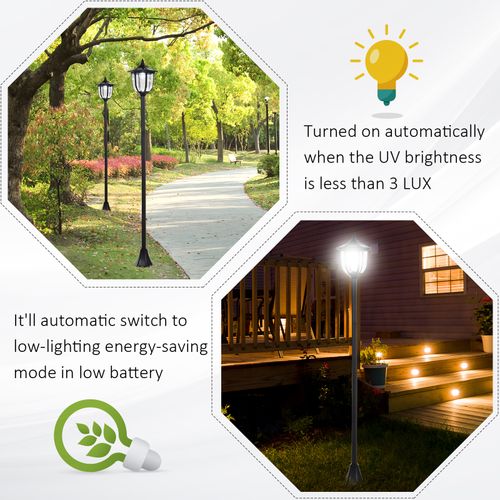 Tall Free-Standing ABS Garden Solar LED Lamp Post Black