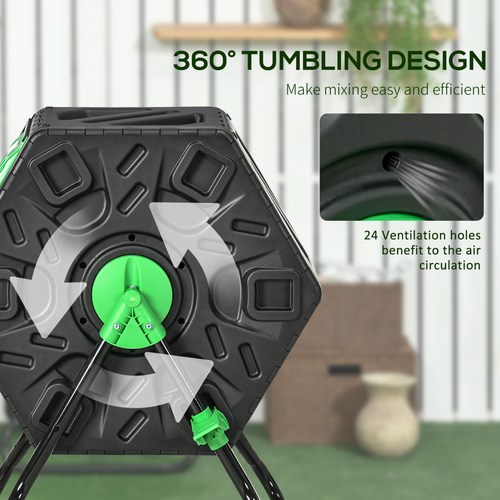 Garden Compost Bin with Barrel Rotating Composter and Steel Legs - 65L