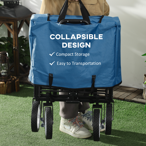 Pull Along Cart Folding Cargo Wagon Trailer Trolley For Beach Garden with Handle