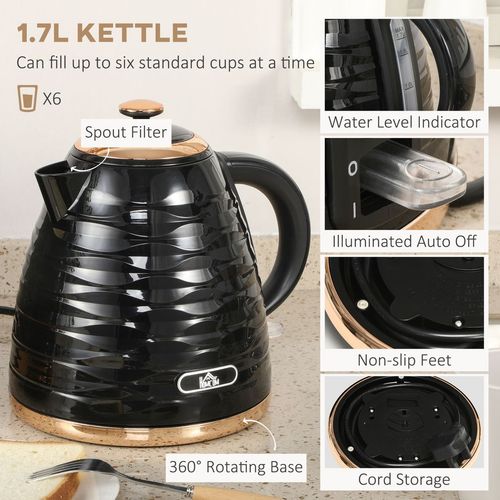 Kettle and Toaster Set 1.7L Rapid Boil Kettle & 4 Slice Toaster Black