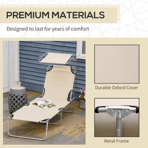 Folding Chair Sun Lounger with Sunshade Garden Recliner in Beige
