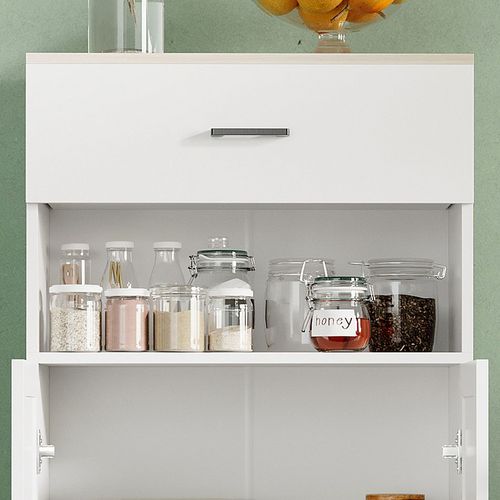 Kitchen Cupboard Storage Cabinet with Drawer, Countertop, White