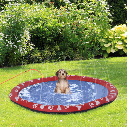 Splash Pad Sprinkler for Pets Dog Bath Pool Non-slip Outdoor Red - 150cm