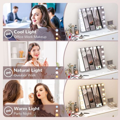 Hollywood Dimmable Lighted Makeup Mirror with Magnifier