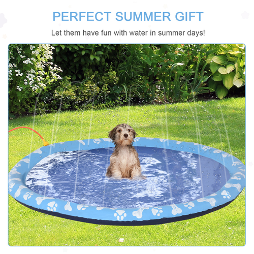 Splash Pad Sprinkler for Pets Dog Bath Pool Non-Slip Outdoor Blue - 170cm