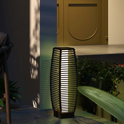 Rattan Solar Floor Lamp with Auto On/Off LED Outdoor Light