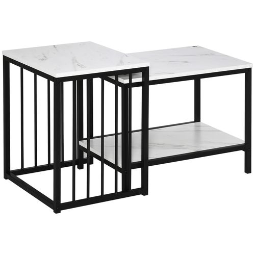 Modern Coffee Table Steel Frame Marble-Effect White & Black - Set of Two