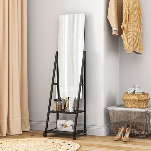Portable Full Length Mirror Adjustable Full Body Mirror with 2 Shelves