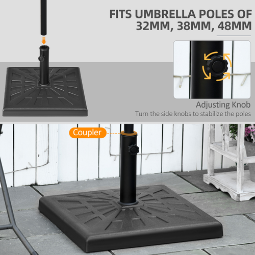 Square Resin Garden Parasol Base for Poles of 32mm, 38mm, 48mm - 19kg