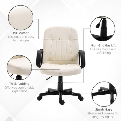 PU Leather Office Chair Swivel in Cream & Black