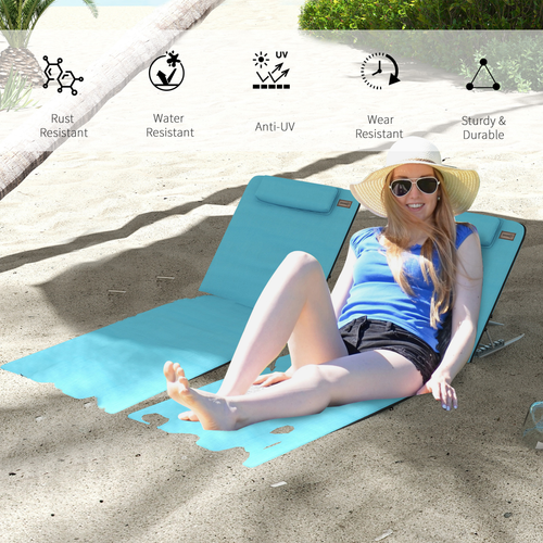 Outdoor Beach Mat Steel Reclining Chair Set in Light Blue - 2 Pieces