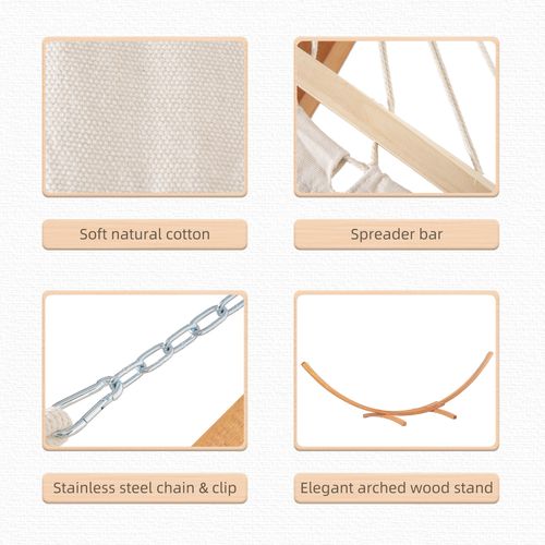 Outdoor Garden Hammock & Wooden Stand Swing Hanging Bed White