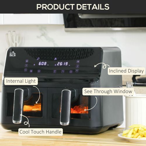 8L Dual Air Fryer Family Size with 2 Basket 8 Presets Cookbook Timer 2500W