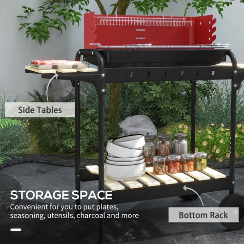 Charcoal Barbecue BBQ Grill Trolley With 5-level Grill Height Ash Catcher