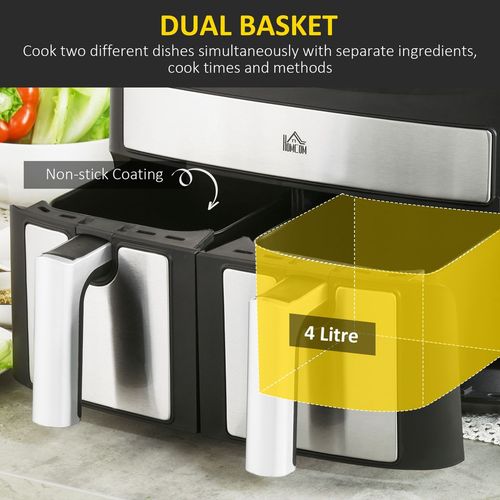 Oil Free Dual Air Fryer 10-in-1 8L with Sync Cook & Sync Finish Timer 2400W