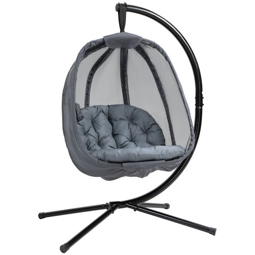 Folding Hanging Egg Chair with Cushion and Stand Grey