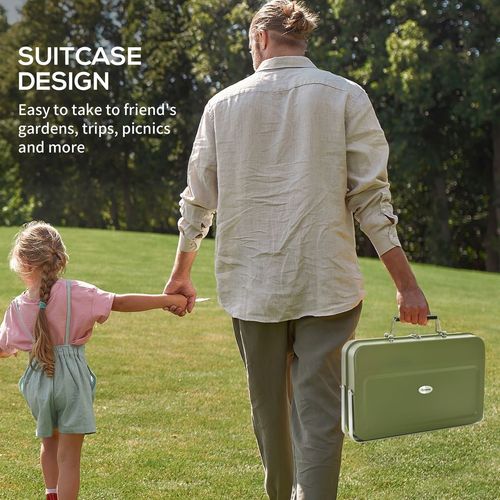 Portable BBQ Grill with Suitcase Design for Camping Picnic Party in Green