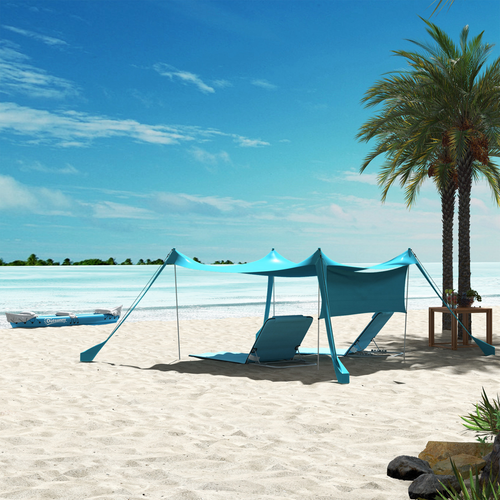 Outdoor Beach Mat Steel Reclining Chair Set in Light Blue - 2 Pieces