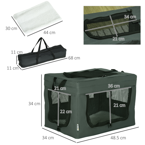 Foldable Pet Carrier, Cat Bag with Cushion, for Miniature Dogs (48.5cm) - Grey