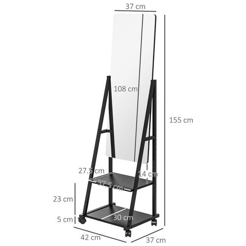 Portable Full Length Mirror Adjustable Full Body Mirror with 2 Shelves