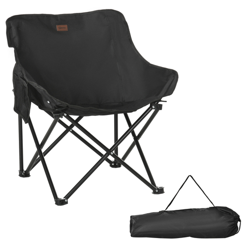 Folding Camping Chair with Carrying Bag and Storage Pocket in Black