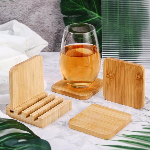 4 Bamboo Coasters & Stand