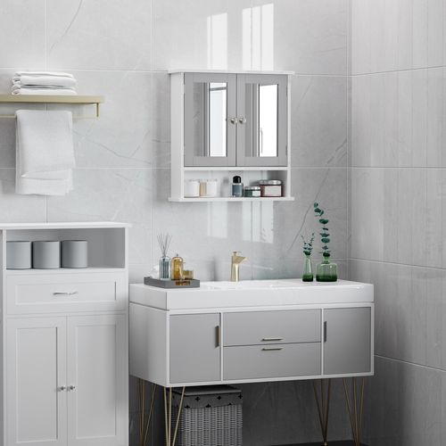 Mirror Cabinet Wall Mounted with Double Mirrored Doors in Grey